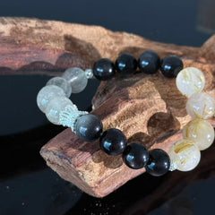 Handcrafted Natural Obsidian and White Crystal Bracelet — Protective and Balancing Healing Jewelry
