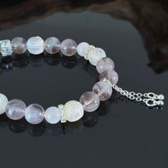 Handcrafted Lavender Amethyst & Rose Quartz Bracelet — Elegant, Healing Crystal Beaded Bracelet with Flower Charm