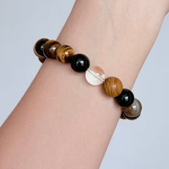 Tiger’s Eye, Black Obsidian & Clear Quartz Bracelet