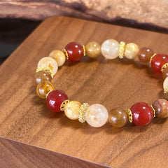Handmade Multi Stone Crystal Bracelet | Red Agate & Golden Rutilated Quartz Healing Stretch Bracelet