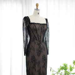 Arabic Black Lace Mermaid Evening Gown