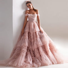 Crumpled Tulle Women's Ruffles Party Dress