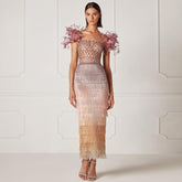 Elegant Feathers Tassel Evening Dress