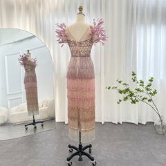 Elegant Feathers Tassel Evening Dress