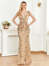 Elegant Sequins V-neck Women's Party Prom Dress