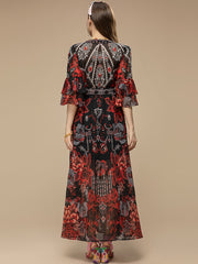 Flare Sleeve Belted Formal Party Dress