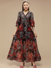 Flare Sleeve Belted Formal Party Dress