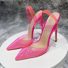 Fuchsia Pink Transparent Women High Heel Stiletto Pumps