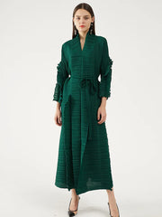 Pleated Sleeve Lapel Cardigan Dress