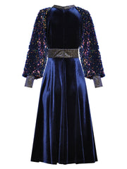 Crystal Button Formal Velvet Dress