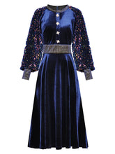 Crystal Button Formal Velvet Dress