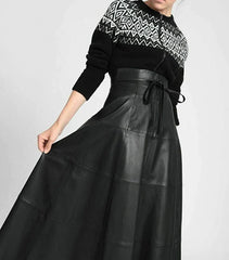 Lambskin Leather Women's Ankle Length Skirt