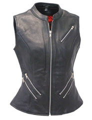 Long 6 Zipper Naked Leather Pocket Vest