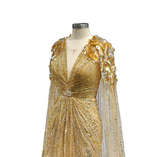 Luxury Gold Full Crystals Beading Evening Skirt Dress
