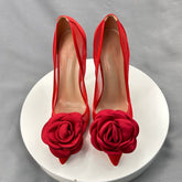 Red Flower Mesh Women High Heel Stiletto Pumps