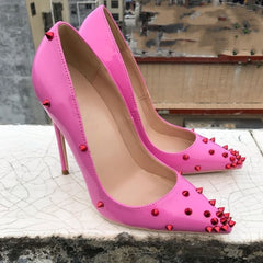 Rivets Patent Women's Pointy Toe High Heel Pumps