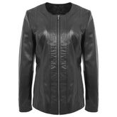 Round Neck Semi Fitted Women's Leather Jacket