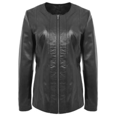 Round Neck Semi Fitted Women's Leather Jacket