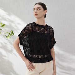 Hollow-out Linen Tops