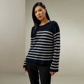 Striped Drop-Shoulder Cashmere Sweater