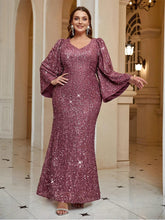 Shiny V-Neck Plus Size Evening Dress