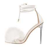 Fur Feather Transparent Sandals