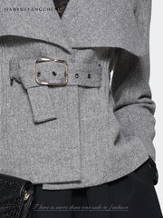 Elegant Woolen Belt Blazer