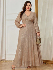 Plus Size V-Neck Formal Maxi Dress