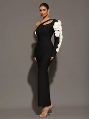 One Shoulder Flower Maxi Dress