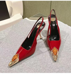 Gemstone Metal Toe Slingback Pumps