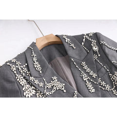 Notched Shining Beaded Blazer
