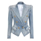 Double Breasted Denim Jeans Short Blazer