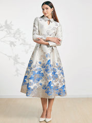 Elegant Floral Jacquard Women Maxi Dress