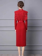 Elegant Hollow Lace Midi Dress