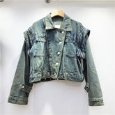 Trendy Multi-zipper Short Denim Jacket