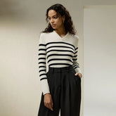 Shawl Collar Striped Wool Sweater