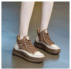 Mixed Color Motorcycle Wedge Booties