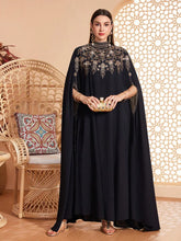 Embroidered Cape Sleeve Maxi Dress