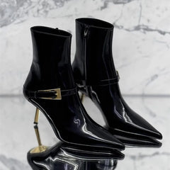 Elegant Metal Buckle Zip Ankle Boots