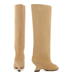 Stylish Flock Peep-Toe Boots
