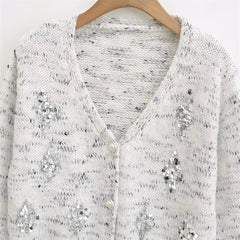 Casual Iny Sequins Open Cardigan