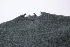 Comfortable Frayed Hem Ripped Knit Sweater