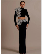 Diamonds Flowers Two Pieces Maxi Skirt Dress