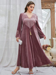 Sophisticated Floral Print Velvet Abaya Dress