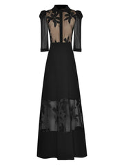 Perspective Mesh Black Long Dress