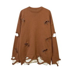 Vintage Pin Ripped Hole Women Jumper