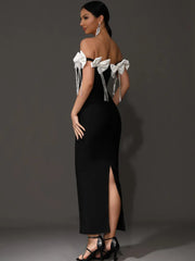 Bow Tie Diamonds Black Maxi Dress