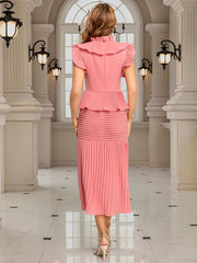 Leaf Pleated Splicing Hem Dress