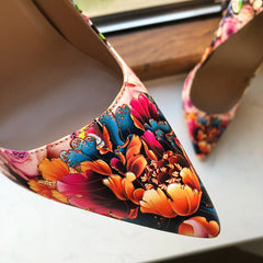 Flower Embossed Printed Women's High Heel Stiletto Pumps