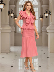 Leaf Pleated Splicing Hem Dress